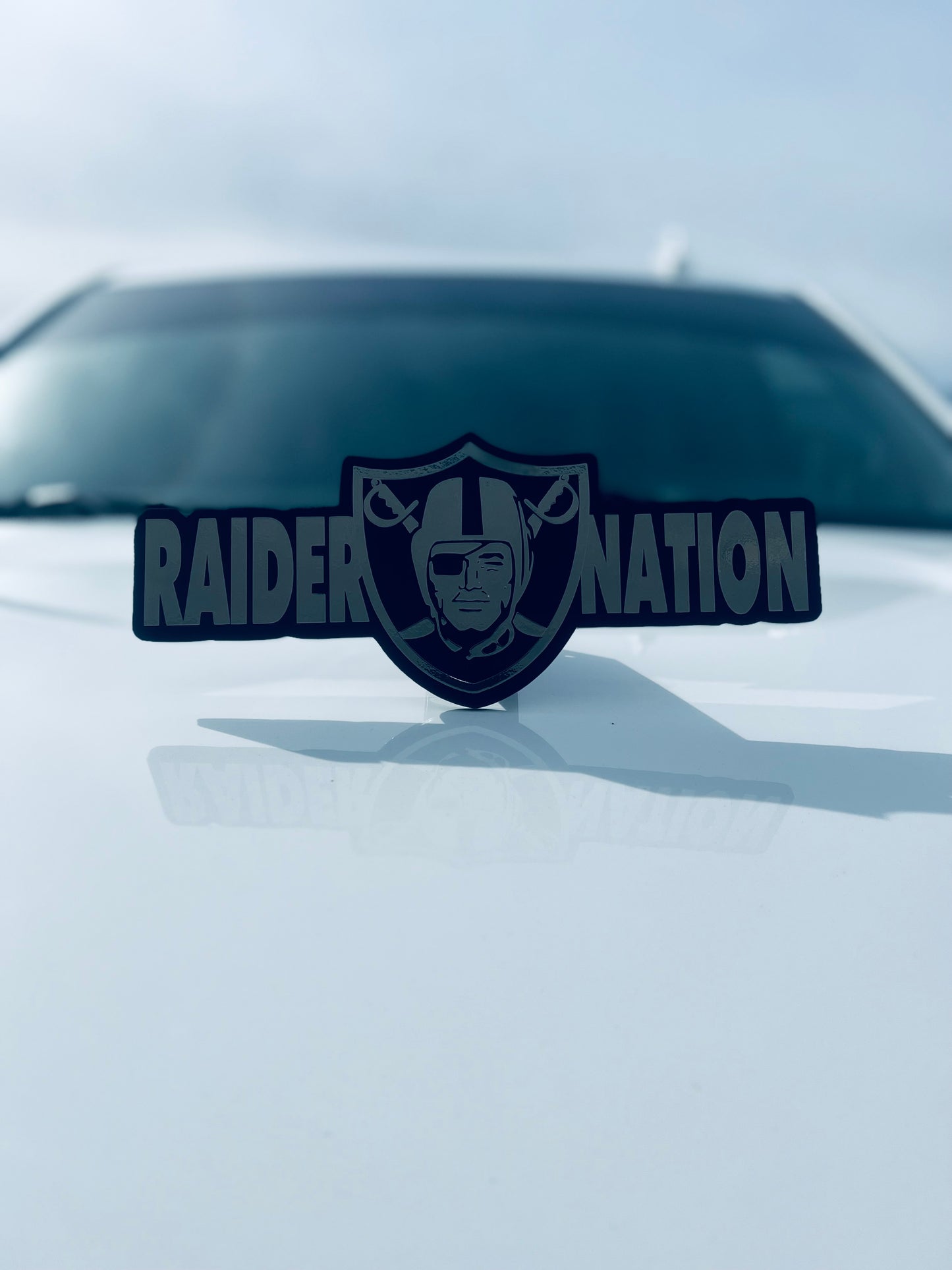 Chrome Raider nation font shield hitch cover