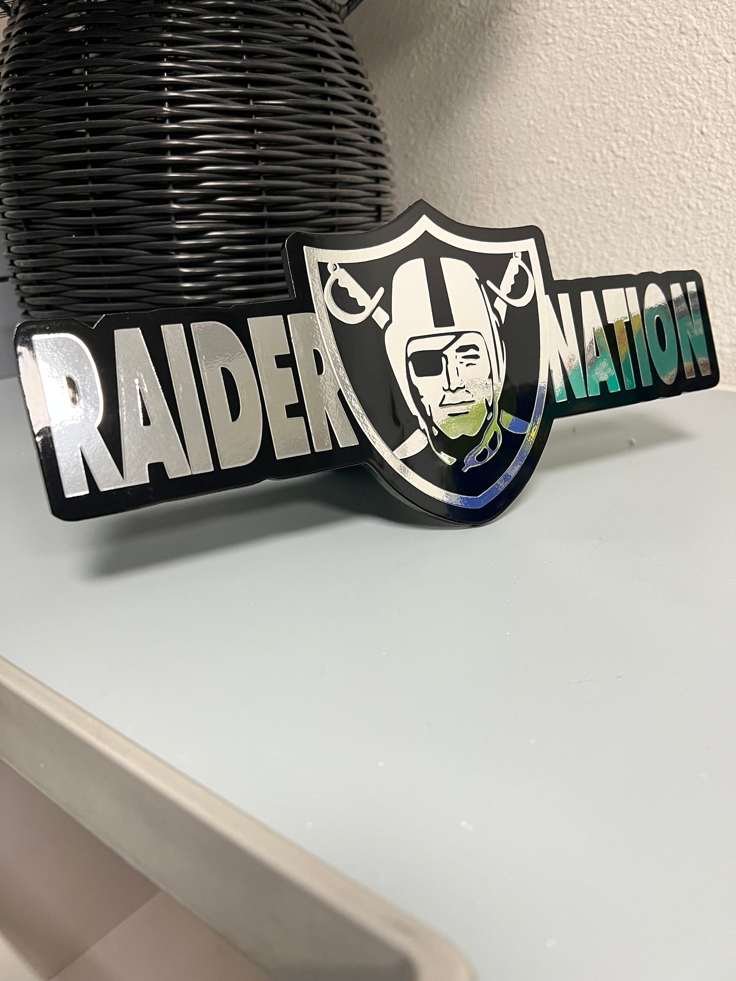 Chrome Raider nation font shield hitch cover