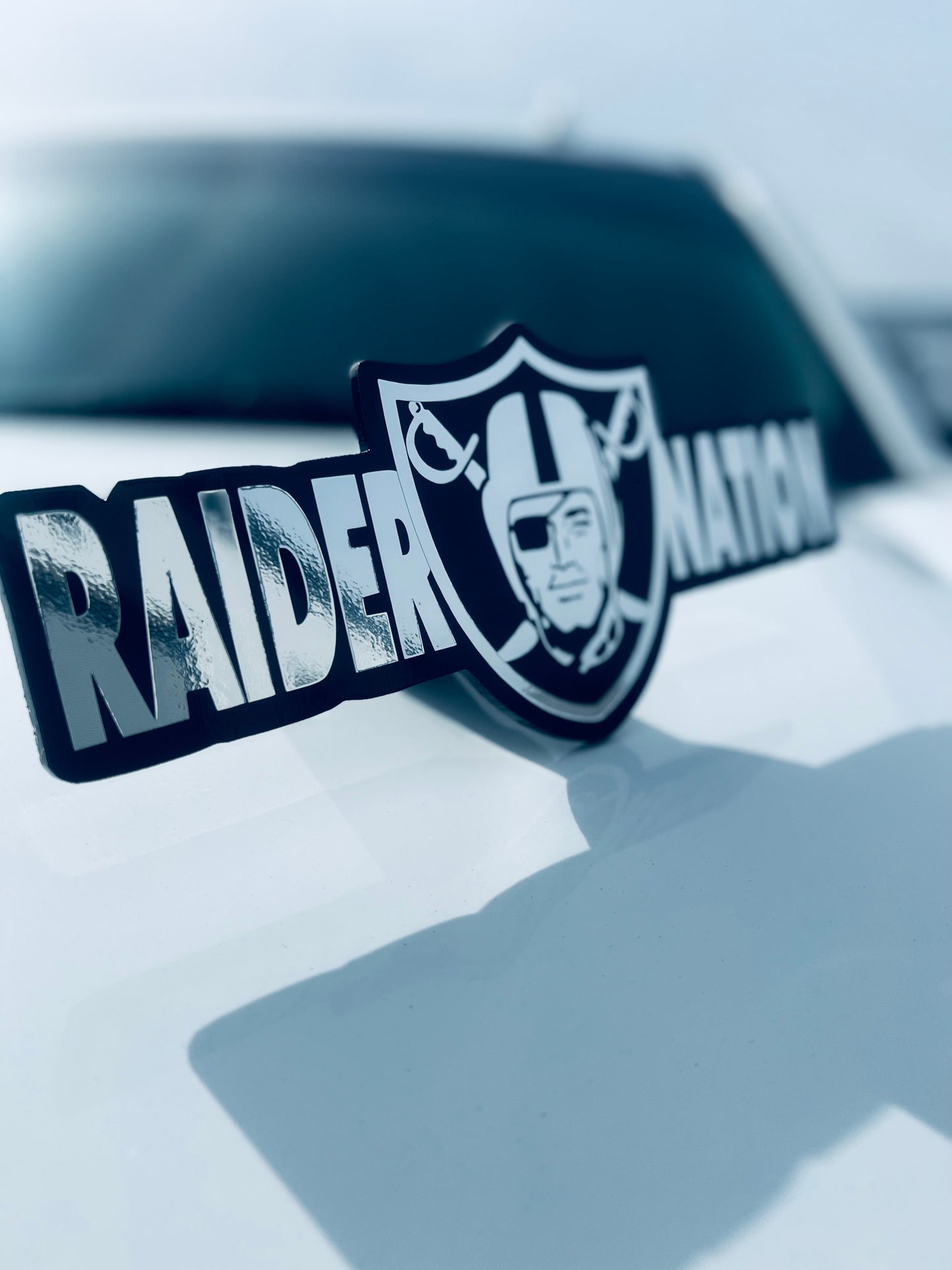 Chrome Raider nation font shield hitch cover