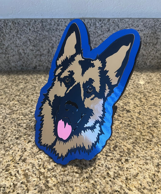 German Sheperd hitch cover (blue background)