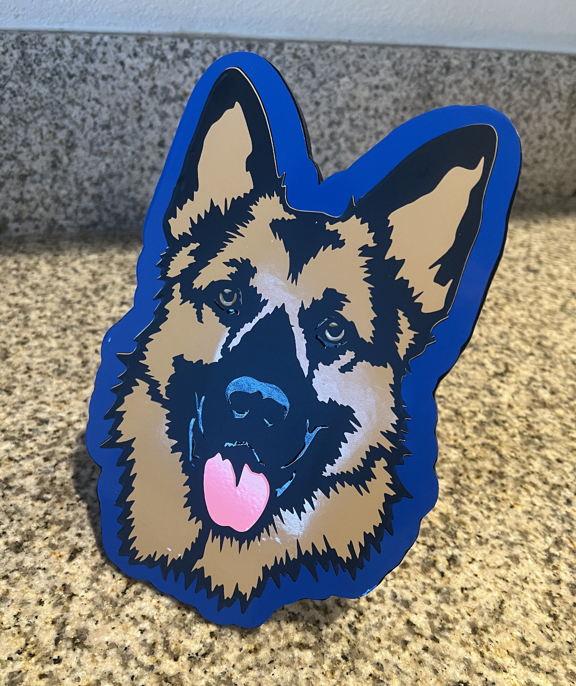 German Sheperd hitch cover (blue background)